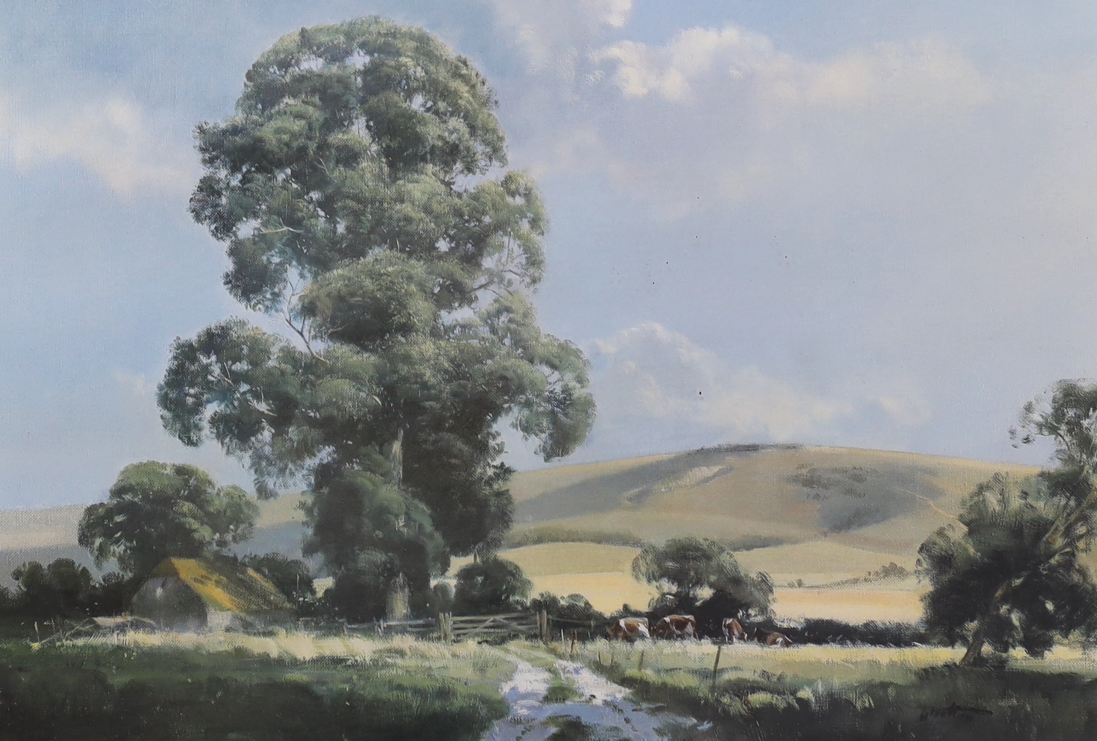 Frank Wootton (1911-1998) pencil signed colour print, Summer Afternoon on the South Downs, limited edition 212/850, 45 x 51cm